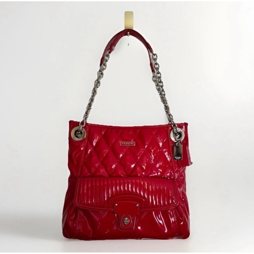 Coach Poppy‎ Red Liquid Gloss Patent Leather Quilted Handbag Shoulder Purse Y2K